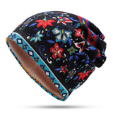 Women,Muslin,Ethnic,Velvet,Double,Layers,Beanie,Scarf,Earmuffs,Print,Skullcap