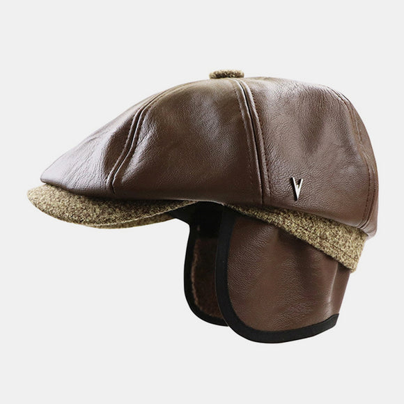 Leather,Retro,Casual,Solid,Color,Protection,Forward,Octagonal,Beret