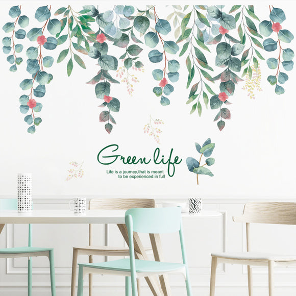 Loskii,FX82118,Green,Green,Vines,Leaves,Sticker,Bedroom,Living,Background,Decoration,Mural,Decal