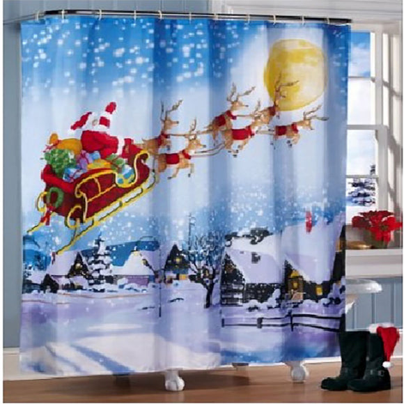 180x180cm,Christmas,Santa,Claus,Reindeer,Bathroom,Shower,Curtains,Hooks