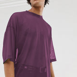 Men's,Short,Sleeve,Fishnet,Shirts,Baggy,Loose,Through,Muscle