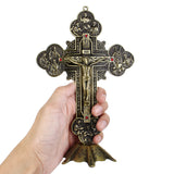 Antique,Jesus,Catholic,Altar,Standing,Religious,Crucifix,Cross,Decorations,Base"