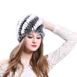 Womens,Classic,Rabbit,Beanie,Winter,Stripe,Hooded