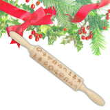 Loskii,JM01687,Wooden,Christmas,Embossed,Rolling,Dough,Stick,Baking,Pastry,Christmas,Decoration