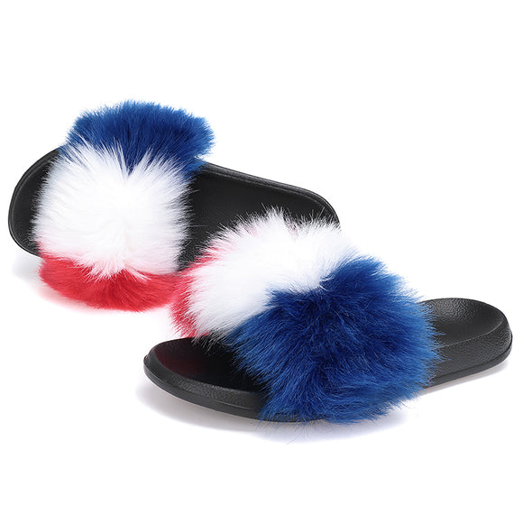 Womens,Plush,Fuzzy,Furry,Sliders,Slippers,Sandals,Flops,Shoes