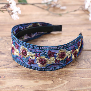 Vintage,Embroidery,Ethnic,Style,Flower,Woven,Headband,Fashion,Sequin,Embroidery,Brimmed,Headband