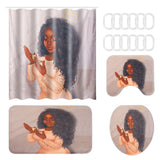 American,Women,Holding,Mirror,Pattern,Fabric,Shower,Curtain,Bathroom,Curtains,Toilet,Cover,Carpet