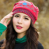 Women,Ethnic,Embroidery,Cotton,Beanie,Vintage,Flower,Pattern,Elastic,Adjustable