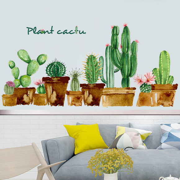 Loskii,FX82119,Cartoon,Green,Cactus,Sticker,Nursery,Children's,Decoration,Decor