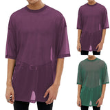 Men's,Short,Sleeve,Fishnet,Shirts,Baggy,Loose,Through,Muscle