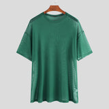 Men's,Short,Sleeve,Fishnet,Shirts,Baggy,Loose,Through,Muscle