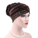 Women,Velour,Stretch,Turban,Diamond,Autumn,Casual,Solid,Beanie