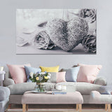 Black,White,Heart,Canvas,Picture,Print,Modern,Decorations