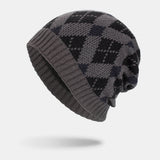 Three,Color,Diamond,Pattern,Oytdoor,Brimless,Beanie,Knitted,Woolen