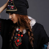 Women,Vintage,Beanie,Ethnic,Embroidery,Flowers,Slouch,Skullcap,Cotton,Breathable