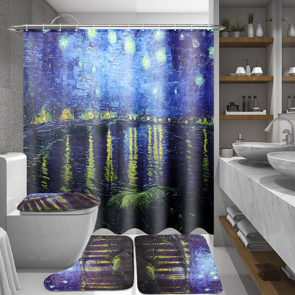 180x180cm,Rhone,River,Night,Bathroom,Shower,Curtains,Toilet,Cover