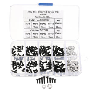 Suleve,M3CH8,Carbon,Steel,Socket,Button,Screws,Washers,Assortment,180pcs