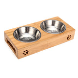 Water,Feeder,Single,Bowls,Bamboo,Stainless,Steel,Dishes