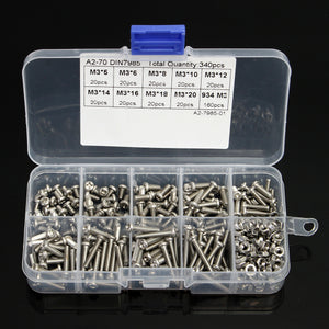 340Pcs,Stainless,Steel,Screw,Bolts,Assortment