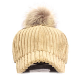 Women,Girls,Winter,Corduroy,Thick,Strip,Pompom,Outdoor,Sports,Baseball,Peaked