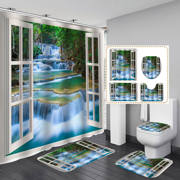 Natural,Landscape,Painting,Waterproof,Bathroom,Shower,Curtain,Toilet,Cover