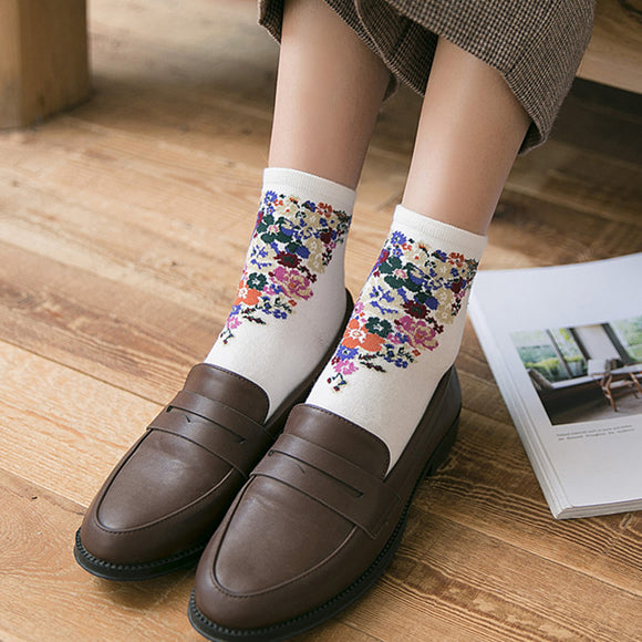 Women,Vintage,Floral,Cotton,Breathable,Sweat,Socks,Deodorization