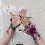 Women,Ethnic,Embroidery,Hallow,Wristband,Fashion,Floral,Cover,Finger,Tassel,Gloves