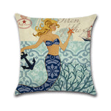 Cartoon,Mermaid,Printed,Cotton,Linen,Square,Cushion,Cover,House,Decor,Pillow