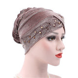 Women,Velour,Stretch,Turban,Diamond,Autumn,Casual,Solid,Beanie