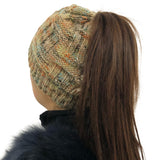 Female,Knitted,Striped,Colorful,Ponytail,Headband,Woolen