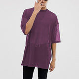 Men's,Short,Sleeve,Fishnet,Shirts,Baggy,Loose,Through,Muscle