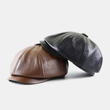 Leather,Retro,British,Style,Autumn,Winter,Octagonal,Newsboy