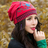 Women,Ethnic,Embroidery,Cotton,Beanie,Vintage,Flower,Pattern,Elastic,Adjustable