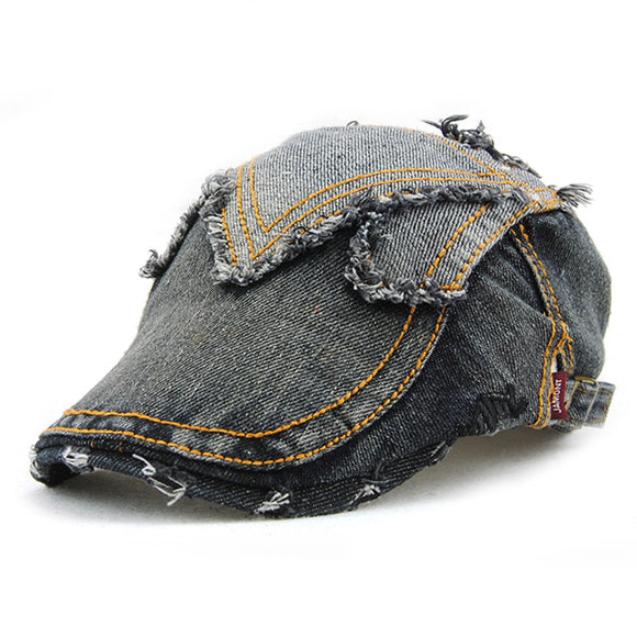 Unisex,Cotton,Denim,Jeans,Washed,Newsboy,Beret,Duckbill,Buckle,Cabbie,Women