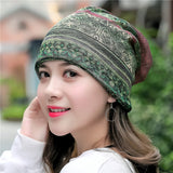 Women,Cotton,Ethnic,Plaid,Multifunctional,Beanie,Scarf,Vintage,Elastic,Turban