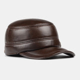 Genuine,Leather,Winter,Protection,Solid,Color,Peaked
