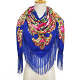 Fringed,Scarf,National,Shawl,Female,Retro,Printed,Flower,Square,Scarf