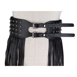 Women,Fringe,Black,Leather,Belts,Rivet,Tassels,Buckle