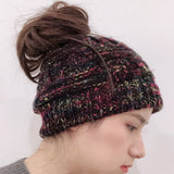 Female,Knitted,Striped,Colorful,Ponytail,Headband,Woolen