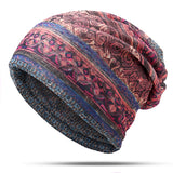 Women,Cotton,Ethnic,Plaid,Multifunctional,Beanie,Scarf,Vintage,Elastic,Turban