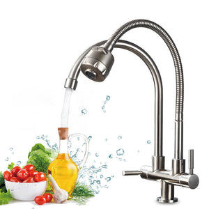 Stainless,Steel,Double,Faucet,Basin,Swivel,Water,Mixer