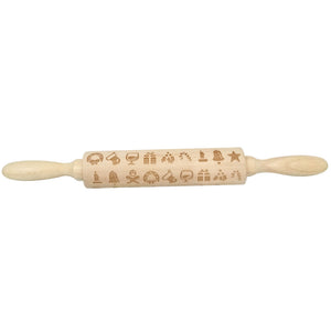 Loskii,JM01687,Wooden,Christmas,Embossed,Rolling,Dough,Stick,Baking,Pastry,Christmas,Decoration