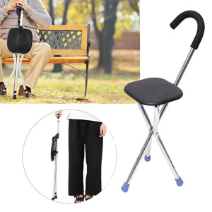 Multifunction,Stainless,Lightweight,Folding,Walking,Stick,Stool,Adjustable,Height,Tripod,Outdoor,Hiking,Climbing,Crutch