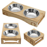 Stainless,Steel,Durable,Double,Bowls,Stand,Feeder,Water