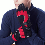 Winter,Windproof,Mittens,Gloves,Reflective,Strip,Leather,Patchwork,Fleece