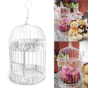 White,Birdcage,Wedding,Center,Pieces,Hanging,Flowers,Decorations