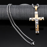 Stainless,Steel,Christ,Jesus,Cross,Crucifix,Patterned,Pendant,Necklace,Chain