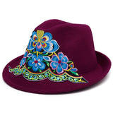 Women,Ethnic,Style,Floral,Embroidered,Outdoor,Protection,Fedora