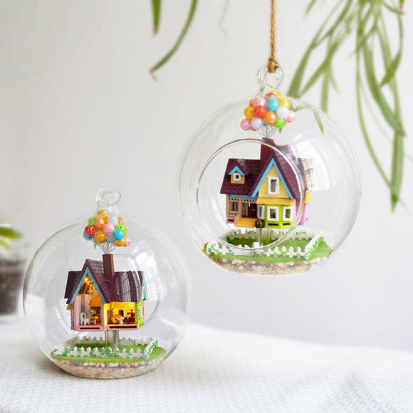 Miniature,Glass,Dollhouse,Sound,Control,Light,House,Creative,Christmas