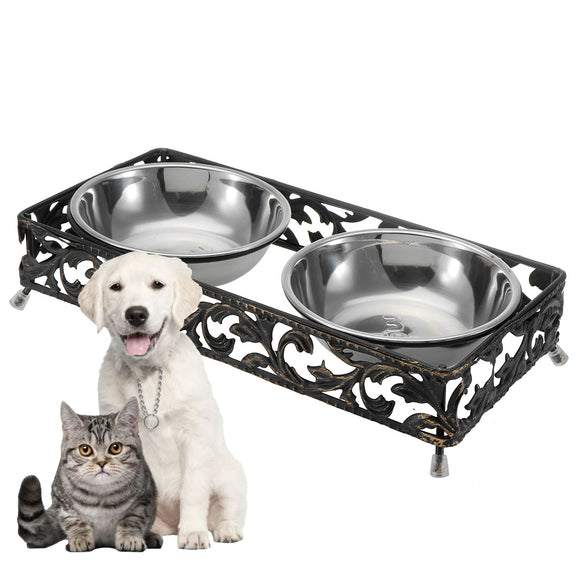 Double,Bowls,Stand,Feeder,Water,Stainless,Steel,Durable